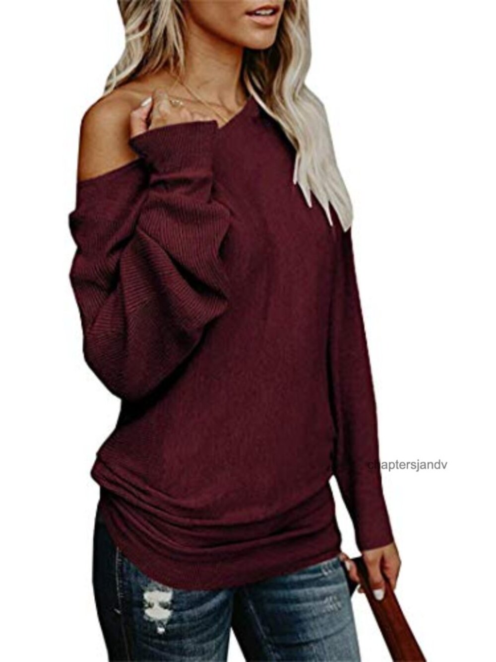 Off The Shoulder Knit Sweater Oversized Batwing Sleeve Pullover Tunic Top